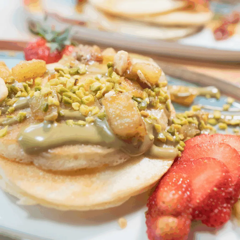 Pistazien-Pancakes mit Erdbeeren